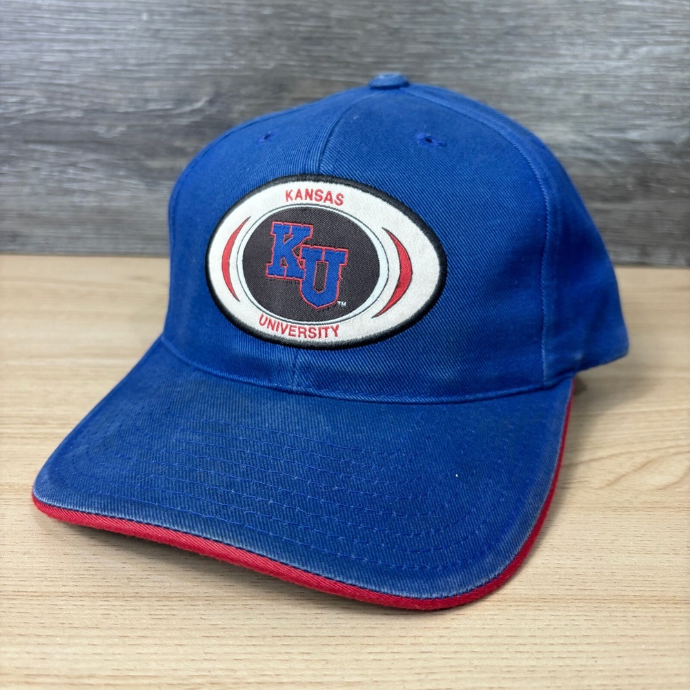 Vintage Kansas Jayhawks Hat Cap Snapback Blue Basketball‎ Adjustable